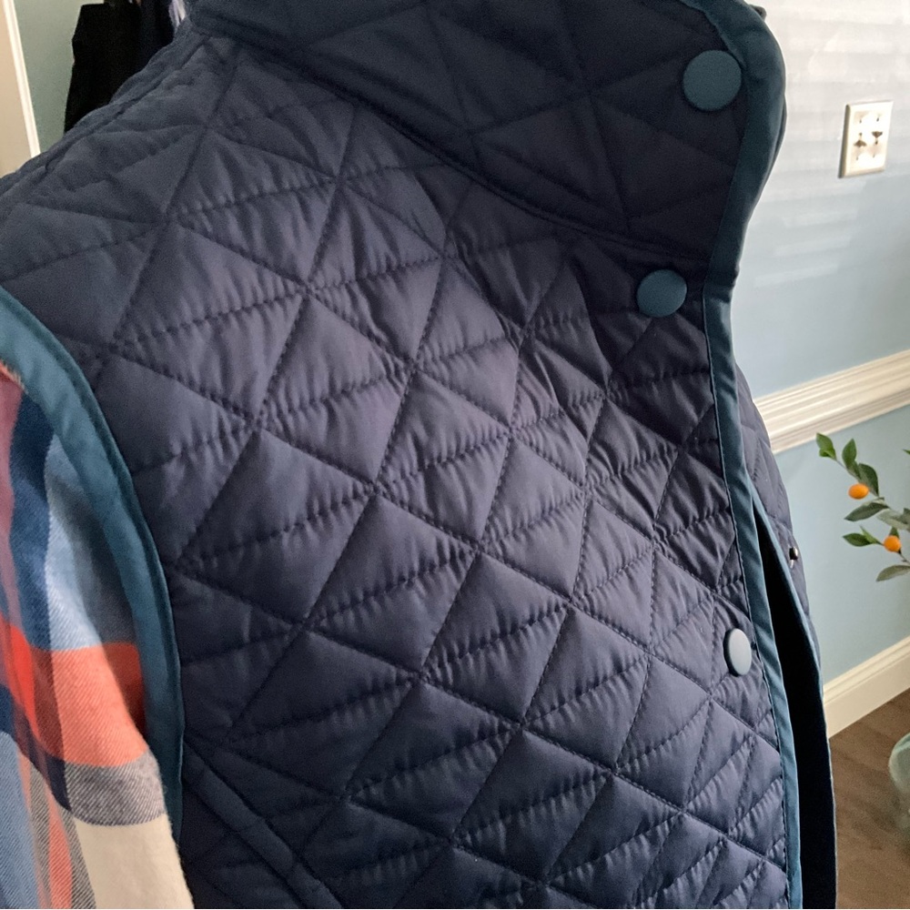 Reversible Land’s End Vest Blue Plaid Double-Sided Vest Women’s Medium Vest - Picture 6 of 10